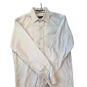 Club Monaco Men's Slim Fit Button Front Checkered Shirt White Black Size Medium